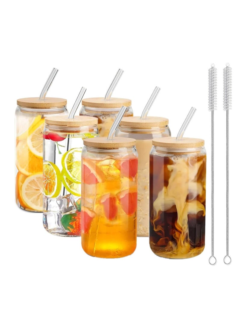 TYCOM Drinking Glasses with Bamboo Lids and Glass Straw, 500ml  Can Shaped Glass Cups, Tumbler Cup Ideal For Tea, Soda, Iced Coffee (6pc, 500ml)  - Image 1