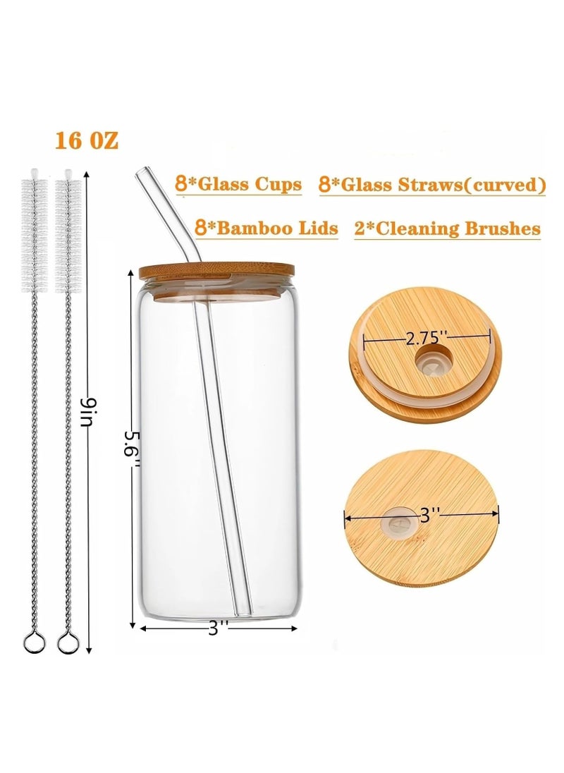 TYCOM Drinking Glasses with Bamboo Lids and Glass Straw, 500ml  Can Shaped Glass Cups, Tumbler Cup Ideal For Tea, Soda, Iced Coffee (6pc, 500ml)  - Image 3