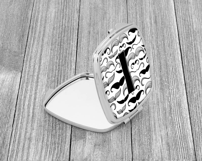 Caroline's Treasures CJ2009-ISCM Letter I Moustache Initial Compact Mirror Decorative Travel Makeup Mirror for Women Girls Gifts Pocket Makeup Mirror Folding Handheld - Image 2