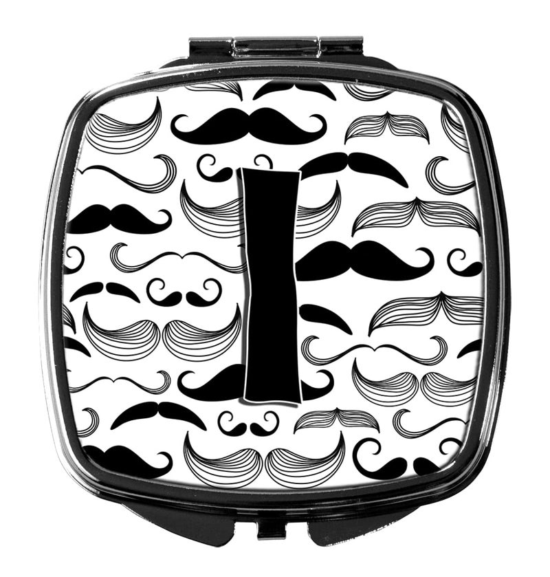 Caroline's Treasures CJ2009-ISCM Letter I Moustache Initial Compact Mirror Decorative Travel Makeup Mirror for Women Girls Gifts Pocket Makeup Mirror Folding Handheld - Image 1
