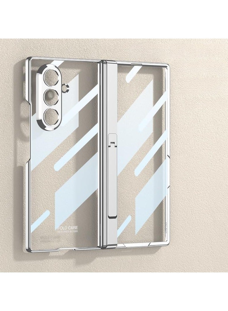 Transparent Case Compatible with Samsung Galaxy Z Fold 7, Ultra-thin Electroplate Frame Magnetic Stand Case Cover, HD Tempered Film and Hidden Stand