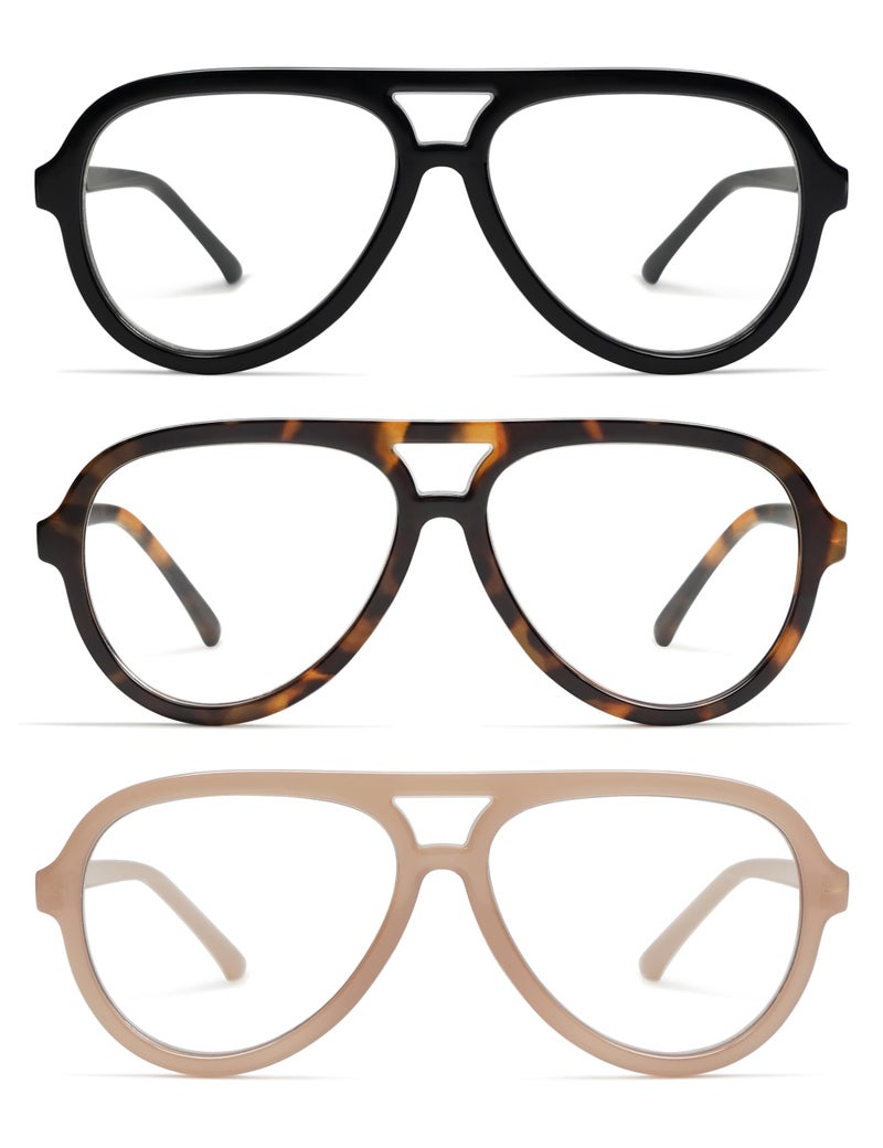 AMOMOMA 3 Pack Retro Aviator Reading Glasses for Women MenClassic Large Oversized Reader Blue Light Computer Frame AM6111 C1C2C4 15X