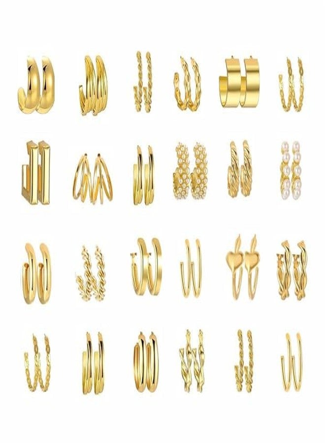 DAZZLIQ Stylish Gold Plated Earrings Geometric Twist Pearl Loop Earrings that are Ultra-Trendy and Fashionable, Inspired by Celebrities, Stylish Option for Women and Girls. (Style E - 24 Pairs Combo) - Image 1