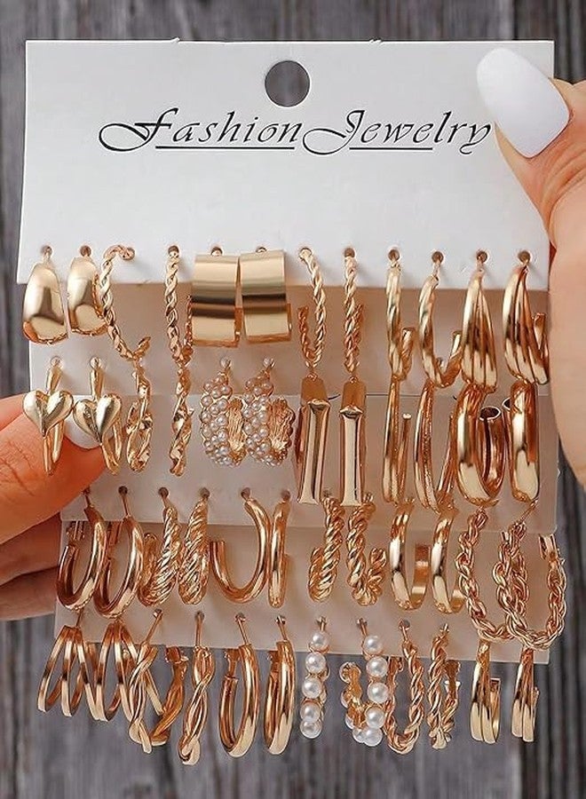 DAZZLIQ Stylish Gold Plated Earrings Geometric Twist Pearl Loop Earrings that are Ultra-Trendy and Fashionable, Inspired by Celebrities, Stylish Option for Women and Girls. (Style E - 24 Pairs Combo) - Image 3