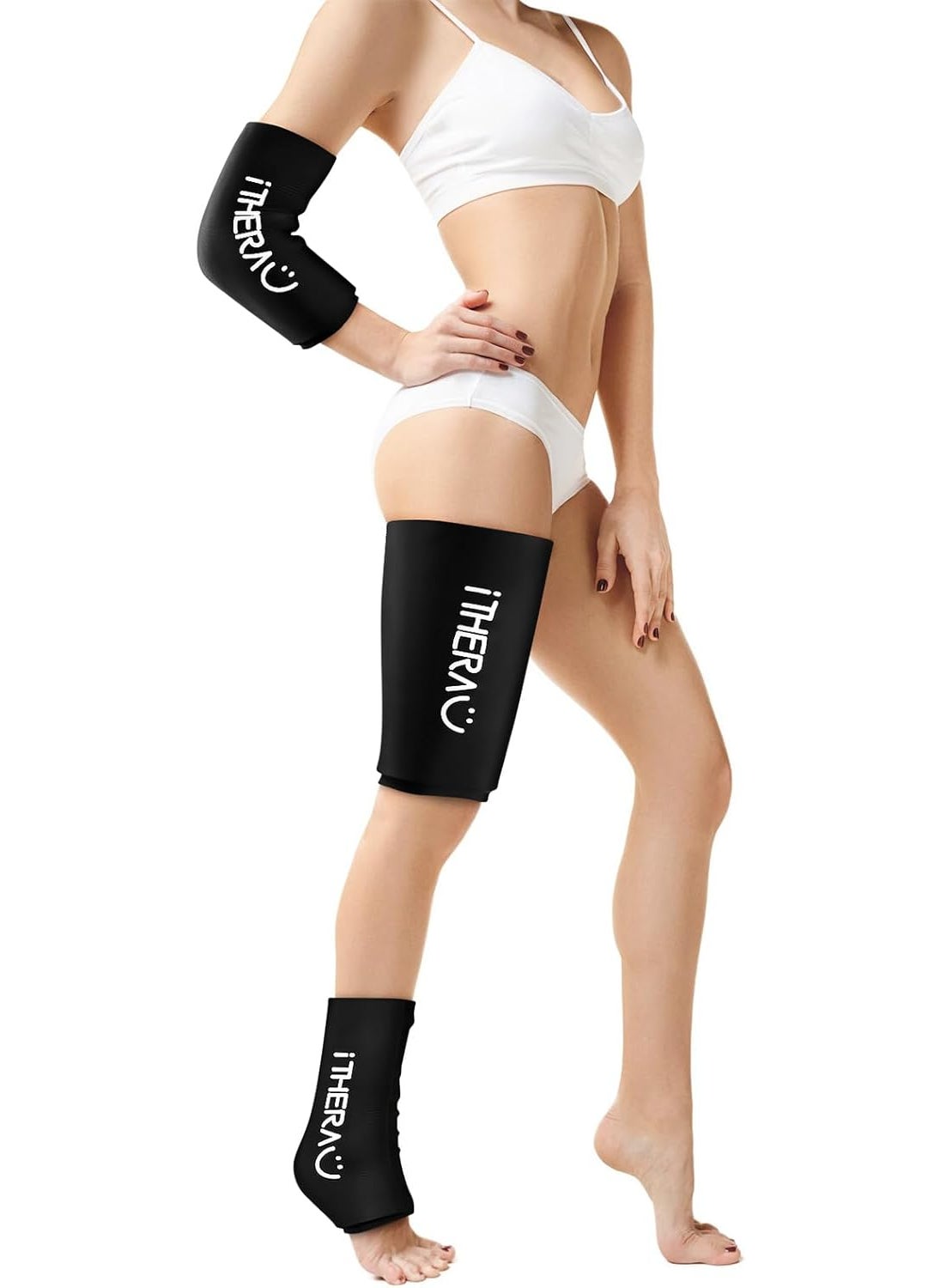 I-THERA-U iTHERAU Cold & Hot Therapy Compression Sleeve Gel Ice Pack for Elbow, Calf, Ankle, Knee, Therapy for Sprains, Arthritis, Elbow Pain, Tendonitis - Black,Middle 