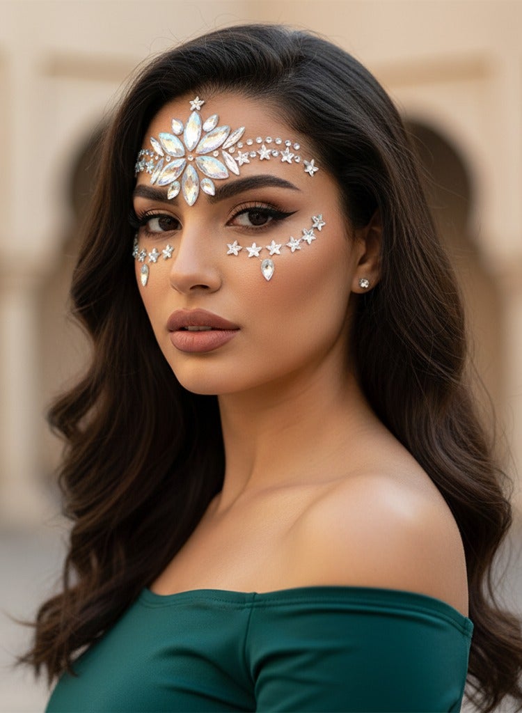 مافيك مجموعة ملصقات مجوهرات الوجه 5 قطع مع طقم أدوات (ملقط ومسحات كحولية) - ستيكرات كريستال وحجر الراين (نجوم، وسماوية، وملونة) لمكياج الحفلات والمهرجانات - Image 5