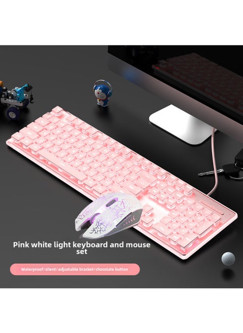 Ultra-Thin Wired Mechanical Keyboard Waterproof Silent For Gaming Office Desktop Laptop Universal Metal Material With Stand-Color:Mouse And Keyboard Suit: Pink White White 6 Key Wrangler Mouse