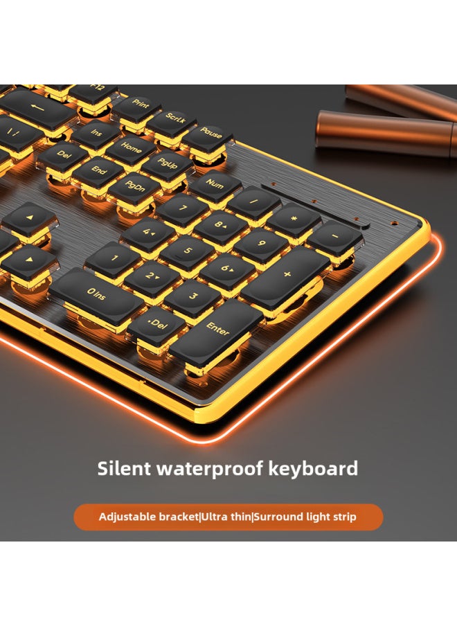 Generic Ultra-Thin Wired Mechanical Keyboard Waterproof Silent For Gaming Office Desktop Laptop Universal Metal Material With Stand-Color:Mouse And Keyboard Suit: Pink White White 6 Key Wrangler Mouse  - Image 2