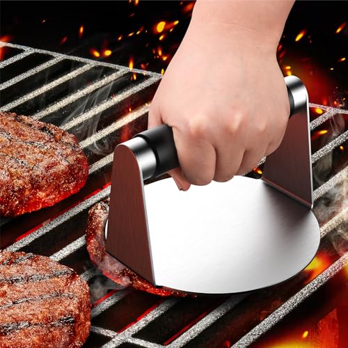 Pisol Smash Burger Press, Hamburger Smasher Tool for Griddle, Stainless Steel Ham Patty Press with Anti-Scald Handle, 5.5" Non Stick Grill Press for Smashburger, Bacon, Ground Beef, Meat, Sausage - Image 3