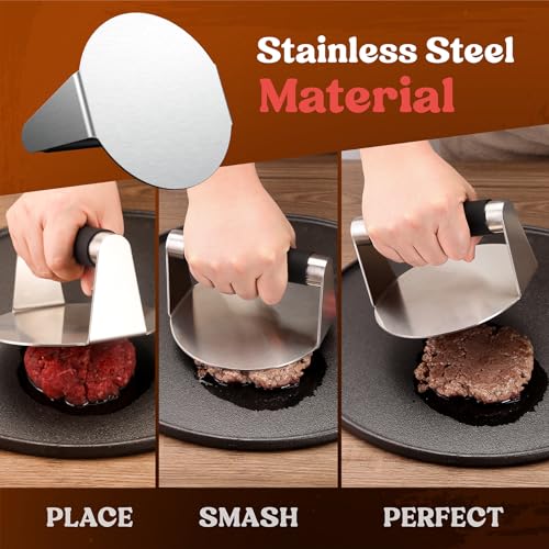 Pisol Smash Burger Press, Hamburger Smasher Tool for Griddle, Stainless Steel Ham Patty Press with Anti-Scald Handle, 5.5" Non Stick Grill Press for Smashburger, Bacon, Ground Beef, Meat, Sausage - Image 4