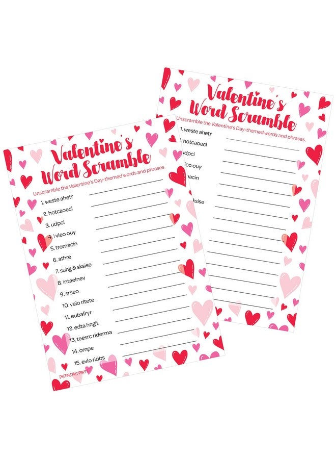 DISTINCTIVS Valentine's Day Word Scramble Party Game - 25 Player Cards, Classroom Party Activity, Fun Game for Kids, Educational Valentine Party Game - Image 1