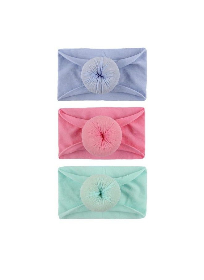 Syga Newborn Baby Cotton Turban Wrap Headbands Soft Ball Headbands (Light Purple Medium Pink Mint Green)Pack Of 3 Pcs  - Image 1