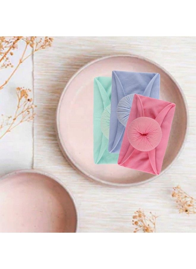 Syga Newborn Baby Cotton Turban Wrap Headbands Soft Ball Headbands (Light Purple Medium Pink Mint Green)Pack Of 3 Pcs  - Image 3