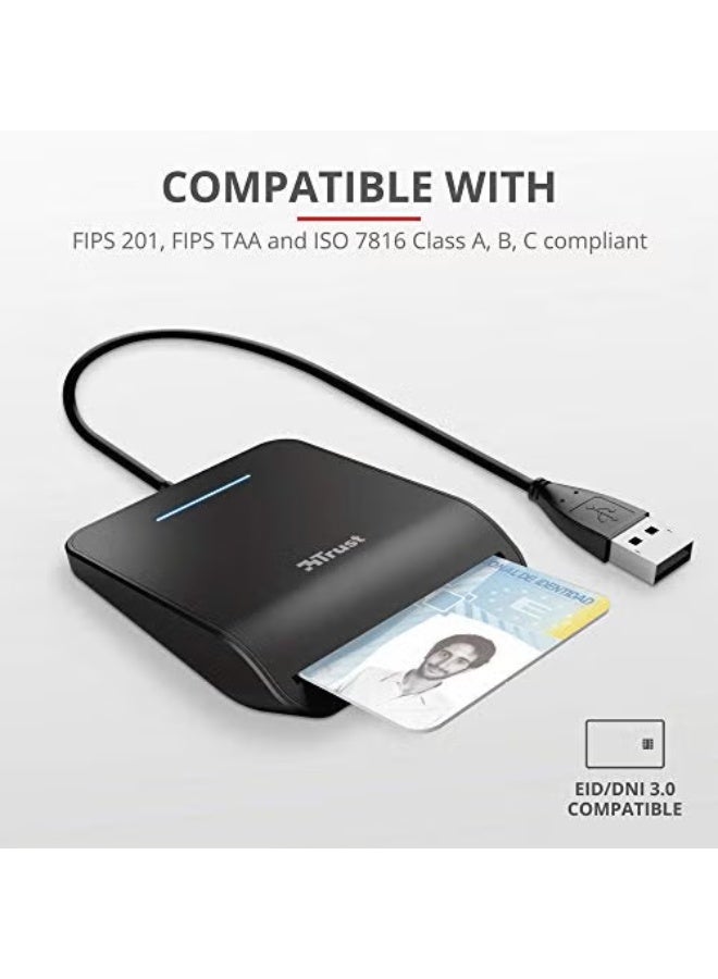 تراست قارئ بطاقات ذكي من ترست فيرست، متوافق مع DNI ومعايير FIPS 201 و FIPS TAA و ISO 7816 الفئة A و B و C، كابل بطول 100 سم، توصيل USB وتشغيل، أسود - Image 5