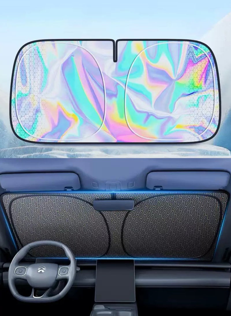 AuliceVerse Upgraded Premium Titanium Silver Car Sunshade Diamond Grid Heat Insulation 100 Light Blocking Ultimate Cooling Front Windshield Cover - Image 1