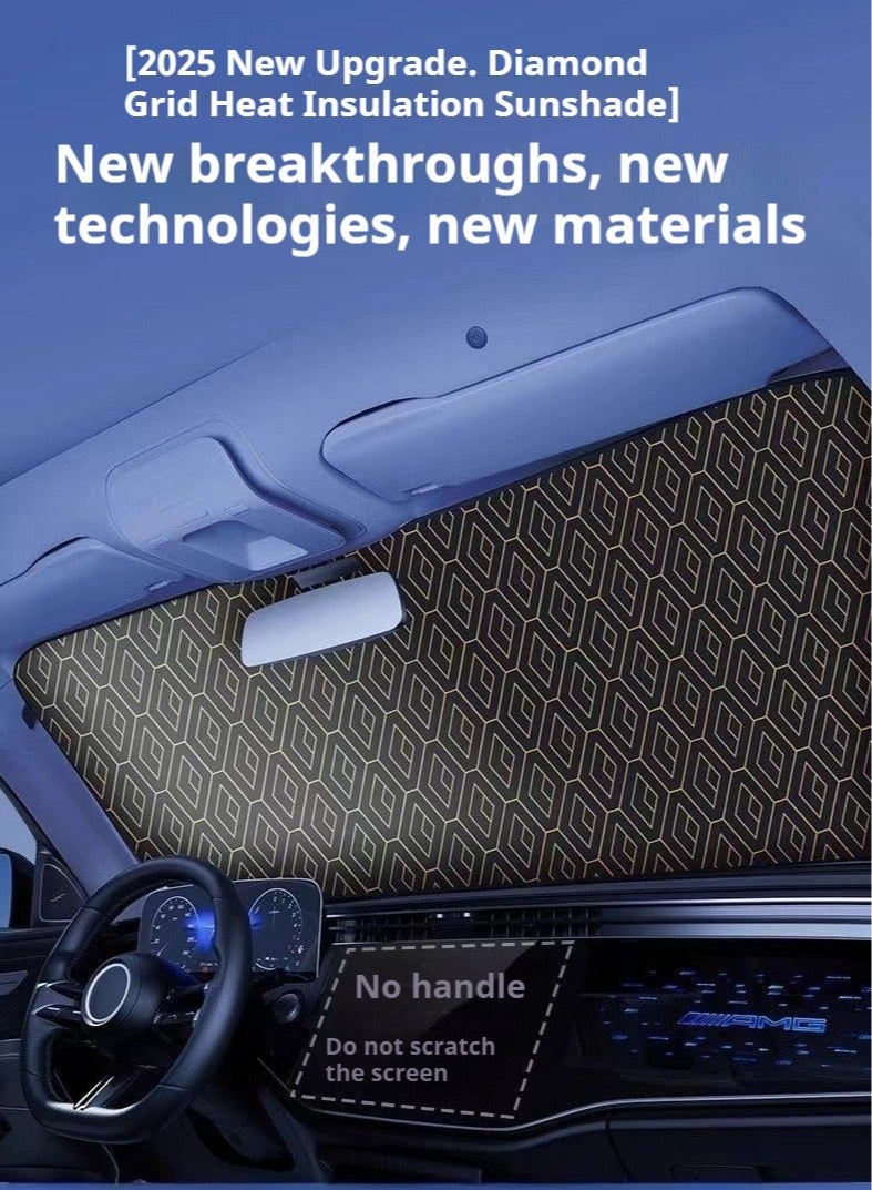 AuliceVerse Upgraded Premium Titanium Silver Car Sunshade Diamond Grid Heat Insulation 100 Light Blocking Ultimate Cooling Front Windshield Cover - Image 5