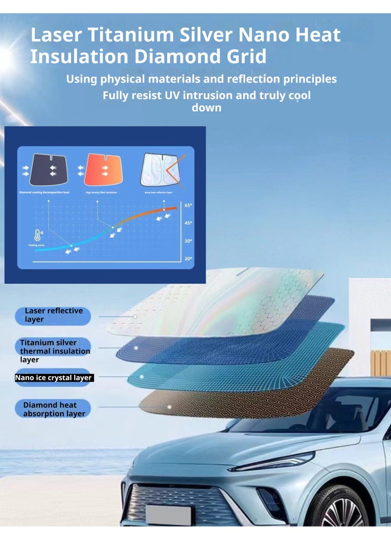 AuliceVerse Upgraded Premium Titanium Silver Car Sunshade Diamond Grid Heat Insulation 100 Light Blocking Ultimate Cooling Front Windshield Cover - Image 4