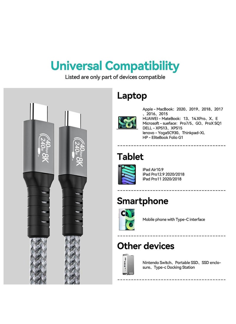 neolink - NEOLINK Thunderbolt 4 8K Cable USB 4 Cable 1M [USB-IF Certified, 40Gbps Data Sync, 8K/6K/5K@60Hz 4K@144Hz, 240W PD3.1 Fast Charging], USB C Thunderbolt Cable for MacBook Pro, PSSD, Monitor - Image 1