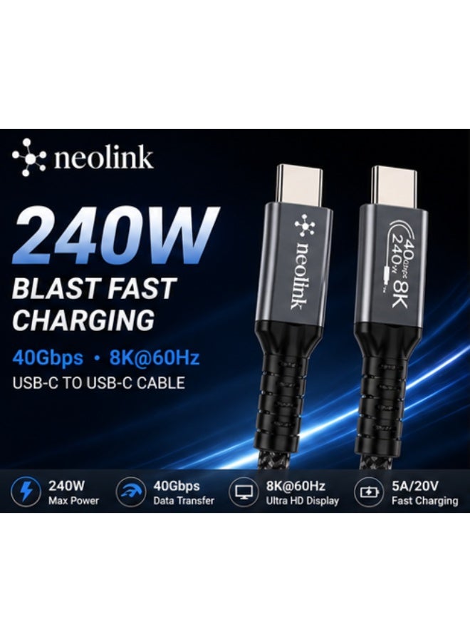 نيو لينك NEOLINK Thunderbolt 4 8K Cable USB 4 Cable 1M [USB-IF Certified, 40Gbps Data Sync, 8K/6K/5K@60Hz 4K@144Hz, 240W PD3.1 Fast Charging], USB C Thunderbolt Cable for MacBook Pro, PSSD, Monitor - Image 2