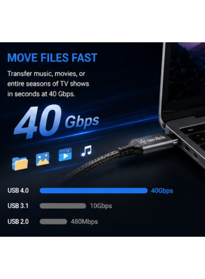 نيو لينك NEOLINK Thunderbolt 4 8K Cable USB 4 Cable 1M [USB-IF Certified, 40Gbps Data Sync, 8K/6K/5K@60Hz 4K@144Hz, 240W PD3.1 Fast Charging], USB C Thunderbolt Cable for MacBook Pro, PSSD, Monitor - Image 4