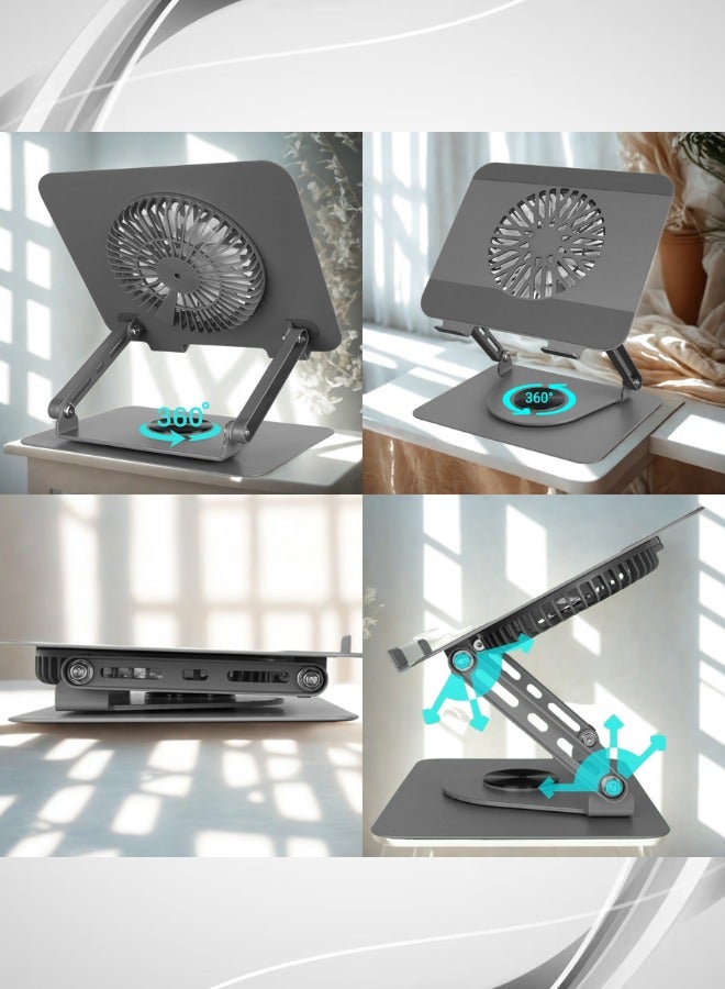 حامل كمبيوتر محمول يدور 360 درجة مع مروحة تبريد للسرير والمكتب