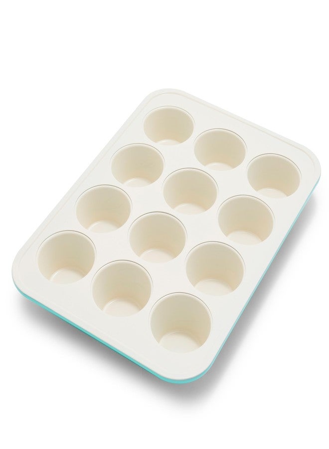 GreenPan Bakewell 12-Cup Muffin Pan, Healthy Ceramic Nonstick Bakeware, PFAS-Free Cupcake Sheet, Durable Baking Tray, Versatile Kitchen Essentials, Easy Clean Muffin Mold,Vibrant Baking Pan, Turquoise - Image 1