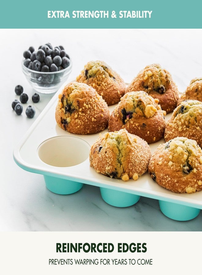 GreenPan Bakewell 12-Cup Muffin Pan, Healthy Ceramic Nonstick Bakeware, PFAS-Free Cupcake Sheet, Durable Baking Tray, Versatile Kitchen Essentials, Easy Clean Muffin Mold,Vibrant Baking Pan, Turquoise - Image 3