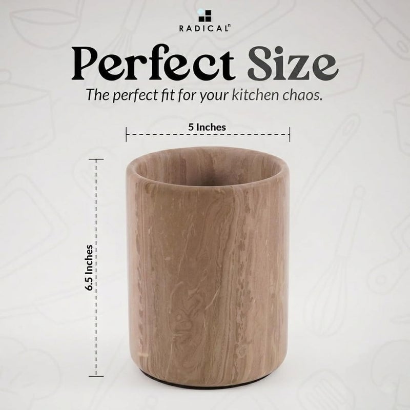 RADICALn Marble Utensil Holder 4.5"x4.5"x6.5" Inch Handmade Kitchen Utensils set organizer - flatware chopstick Canister Utensil Holders – Spoon Caddy For Countertop & Home Accessories (Wood Marble) - Image 5