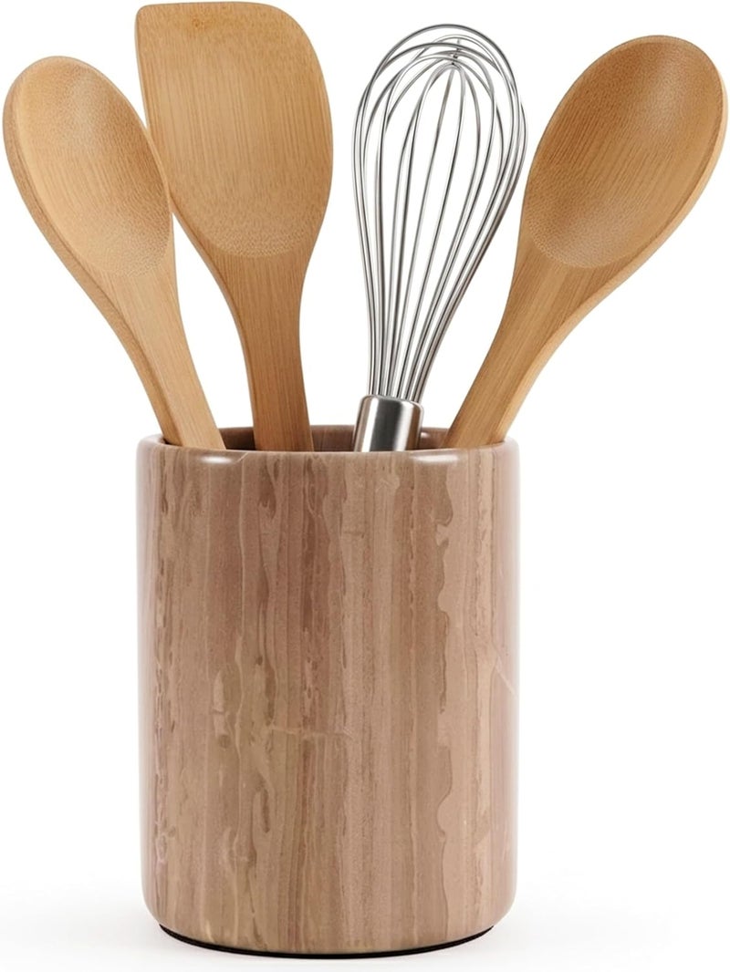 RADICALn Marble Utensil Holder 4.5"x4.5"x6.5" Inch Handmade Kitchen Utensils set organizer - flatware chopstick Canister Utensil Holders – Spoon Caddy For Countertop & Home Accessories (Wood Marble) - Image 1