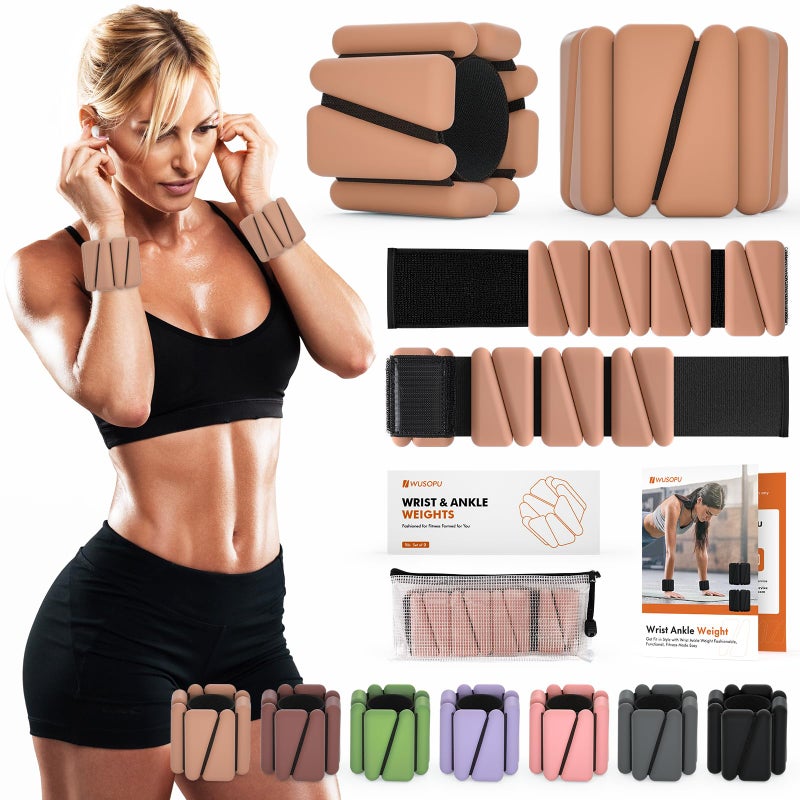 WUSOPU Wrist Weights, Ankle Weights for Women Men, Adjustable Wrist Weighted Bracelet for Home Gym Workout, Running, Yoga, Exercise, Strength Training, Set of 2 (1LB Each)-Light Brown - Image 1