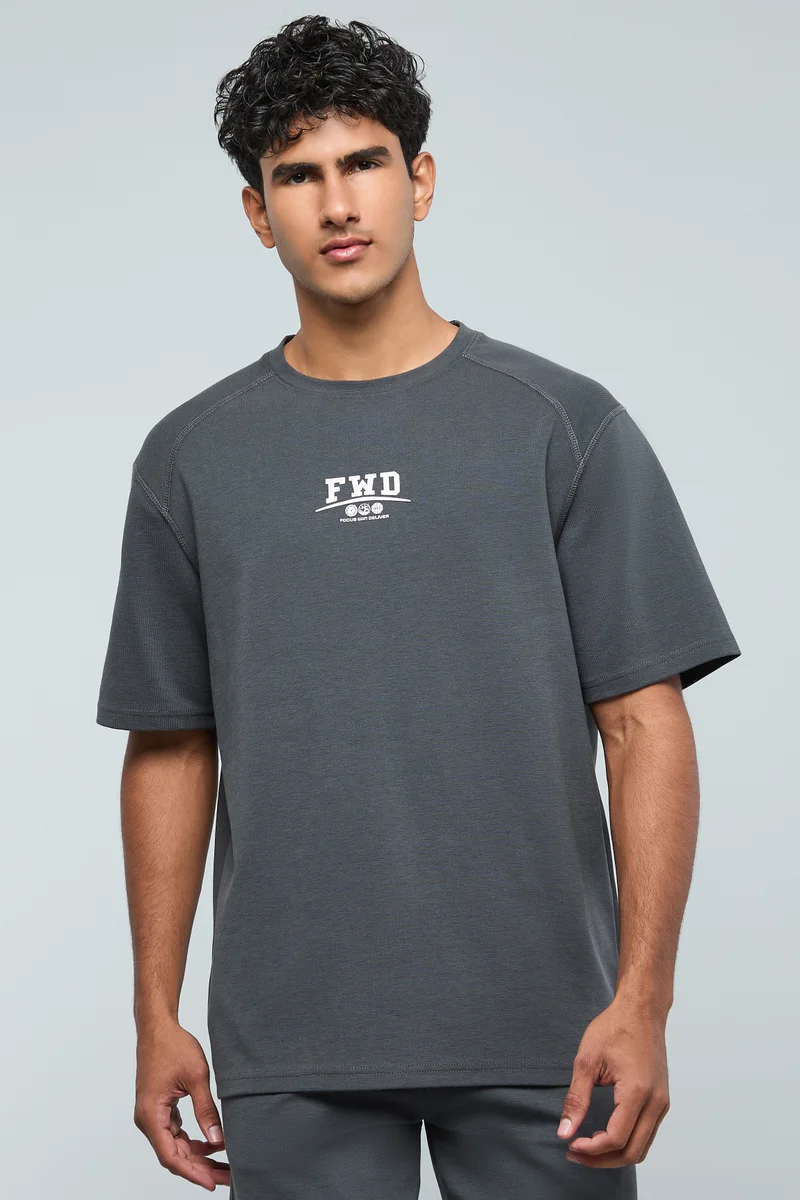 أر أند بي Printed T-Shirt with V-Neck and Short Sleeves