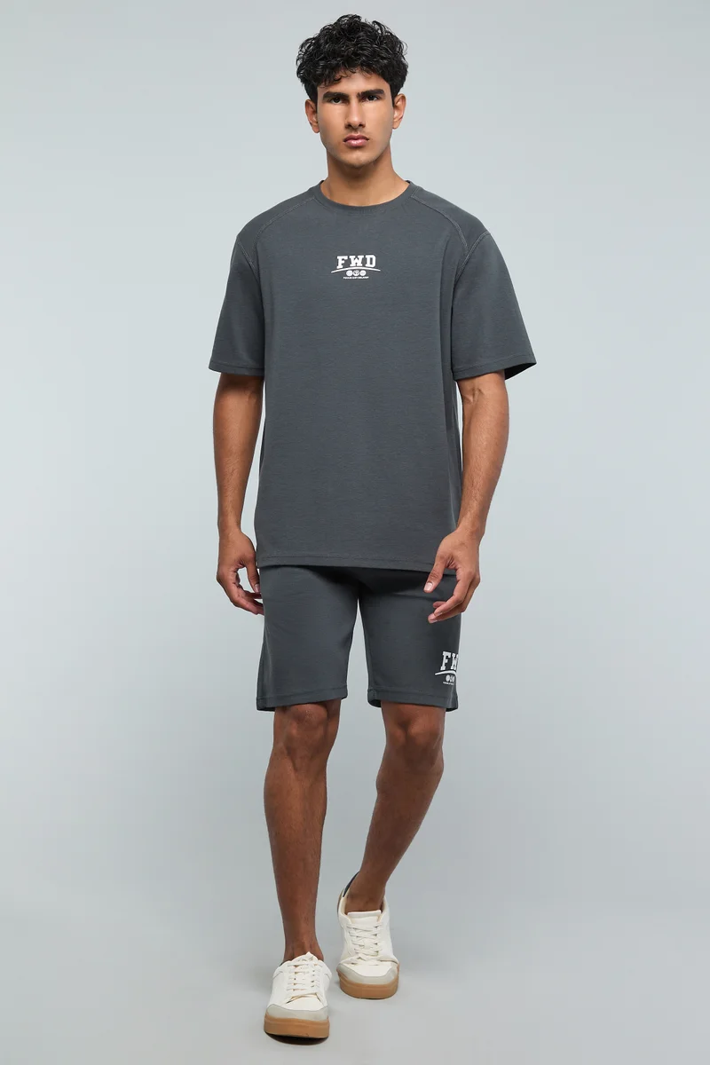 أر أند بي Printed T-Shirt with V-Neck and Short Sleeves