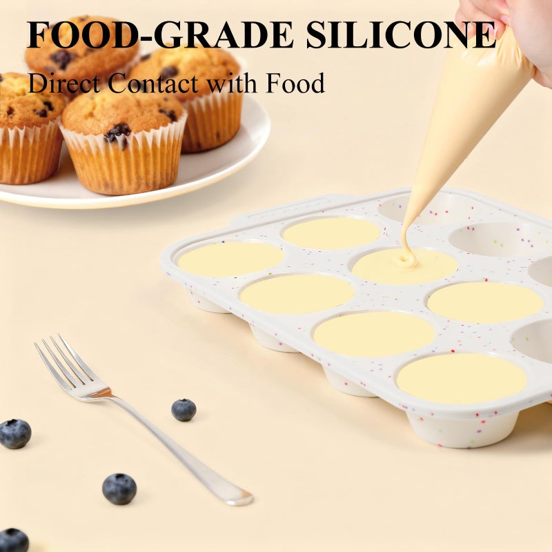 Vinino 2-Pack Silicone Muffin Pan for Baking with Metal Reinforced Frame, 12 Cups Regular Size Silicone Cupcake Pan with Non-Slip Handle, Nonstick Muffin Tray for Oven, BPA Free, Dishwasher Safe - Image 4