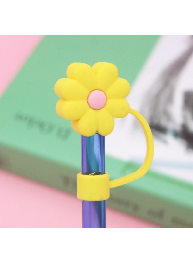 Direct 10mm Cute Shape Straw Sleeve Dustproof Recyclable Straw Cap Environmentally Friendly Straw Plug-Color:Large Yellow Powder Chrysanthemum 10mm-Specifications:Bag Without Straw  - Image 1