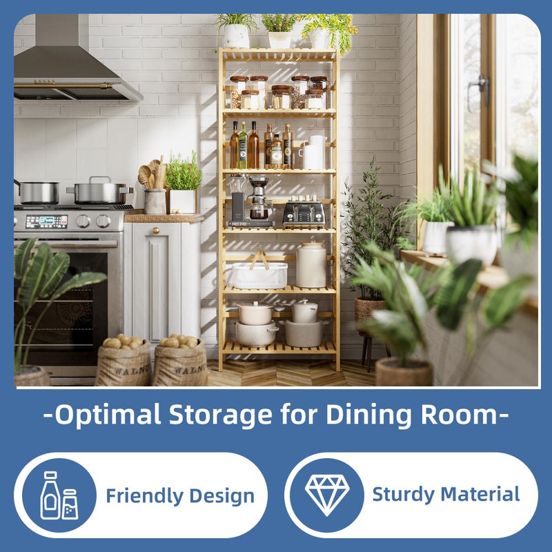 HITNET Bamboo Shelf, 6-Tier Adjustable Tall Open Bookcase, Bathroom Storage Rack Freestanding Shelving Unit, Plant Display Stand for Small Space, Natural - Image 5