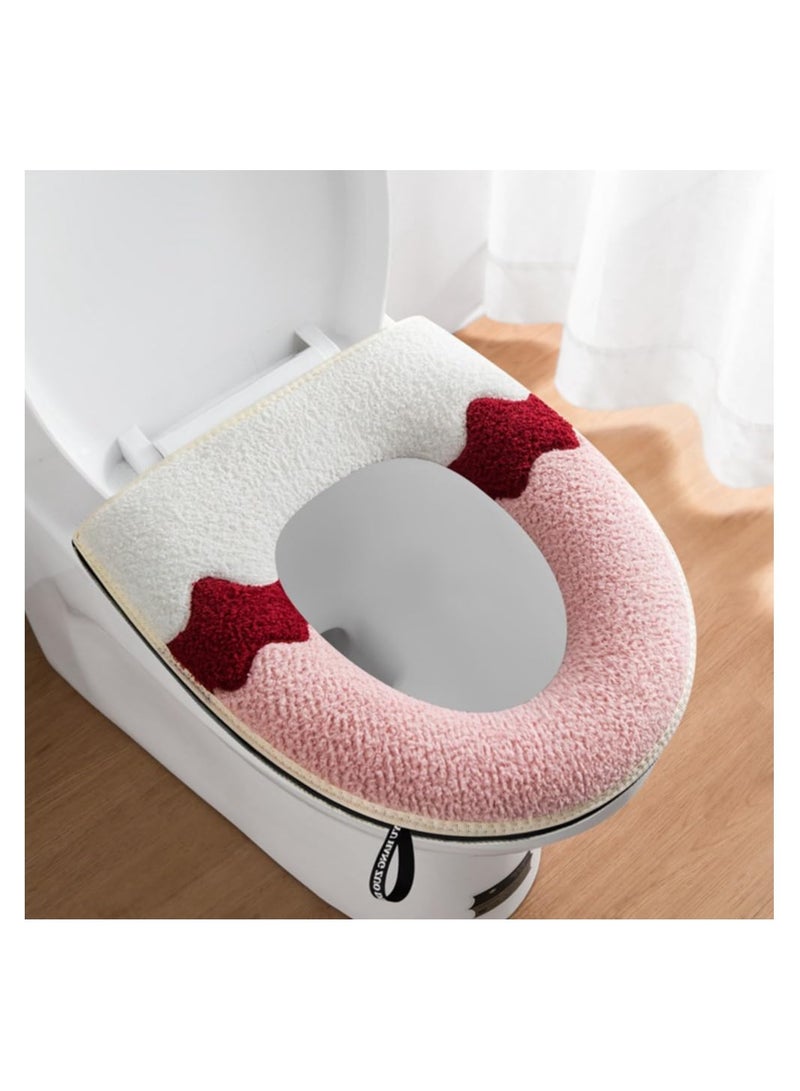 Bathroom Toilet Seat Cover, 2Pcs Soft Thicker Warmer Washable Cloth Toilet Seat Pads with Handle and Zipper, Reusable Universal Toilet Seat Cushion Cover