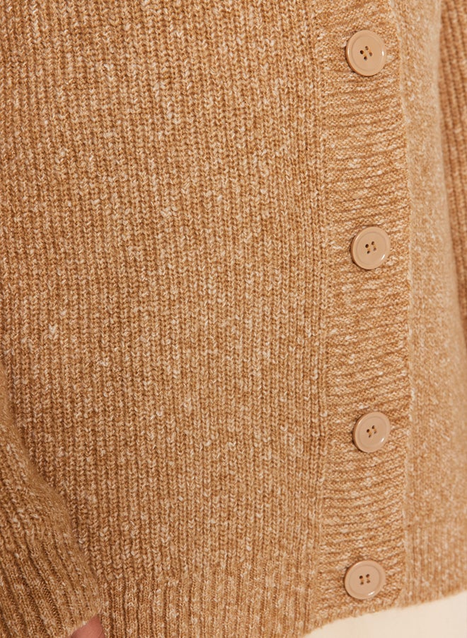 trendyol Beige Buttoned V Neck Soft Knitwear Cardigan - Image 4