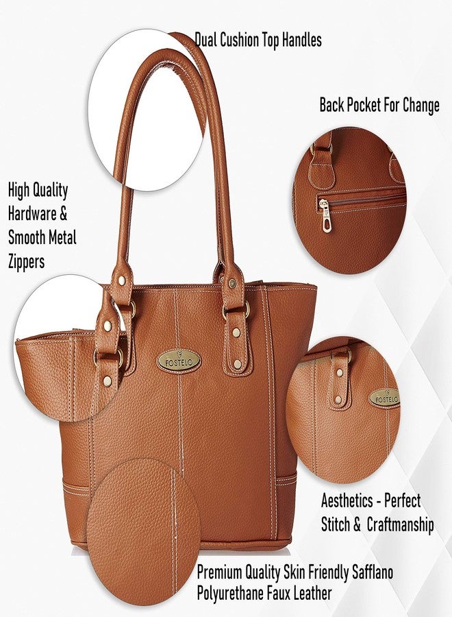 Fostelo Women's Everly Satchel Tote Handbag for Women | Ladies Purse | Stylish Shoulder Bag | Gift For Women | Tan - Image 3