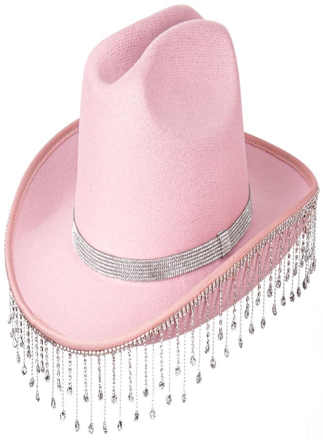 FADACHY Cowboy Hats for Women Rhinestone Felt Cowgirl Hat Wide Brim Western Hat, Pink Cowboy Hats - Image 1
