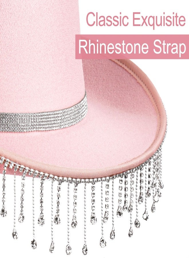 FADACHY Cowboy Hats for Women Rhinestone Felt Cowgirl Hat Wide Brim Western Hat, Pink Cowboy Hats - Image 2