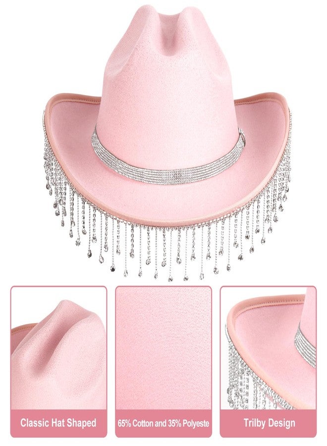 FADACHY Cowboy Hats for Women Rhinestone Felt Cowgirl Hat Wide Brim Western Hat, Pink Cowboy Hats - Image 4