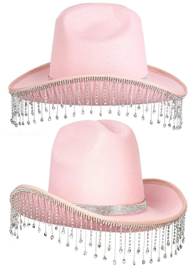 FADACHY Cowboy Hats for Women Rhinestone Felt Cowgirl Hat Wide Brim Western Hat, Pink Cowboy Hats - Image 5