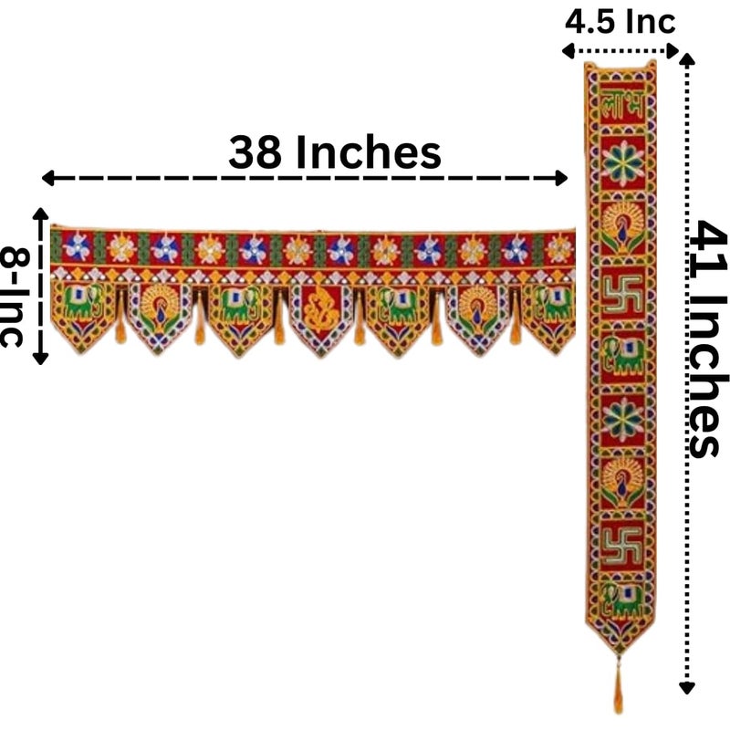 PREETENCY Handmade Door Hanging with Side Hangings for Main Gate Entrance Toran Toranam Bandarwal Wall Home Office Diwali New Year Decorations Home Decorative Items 37 Inch - Image 3