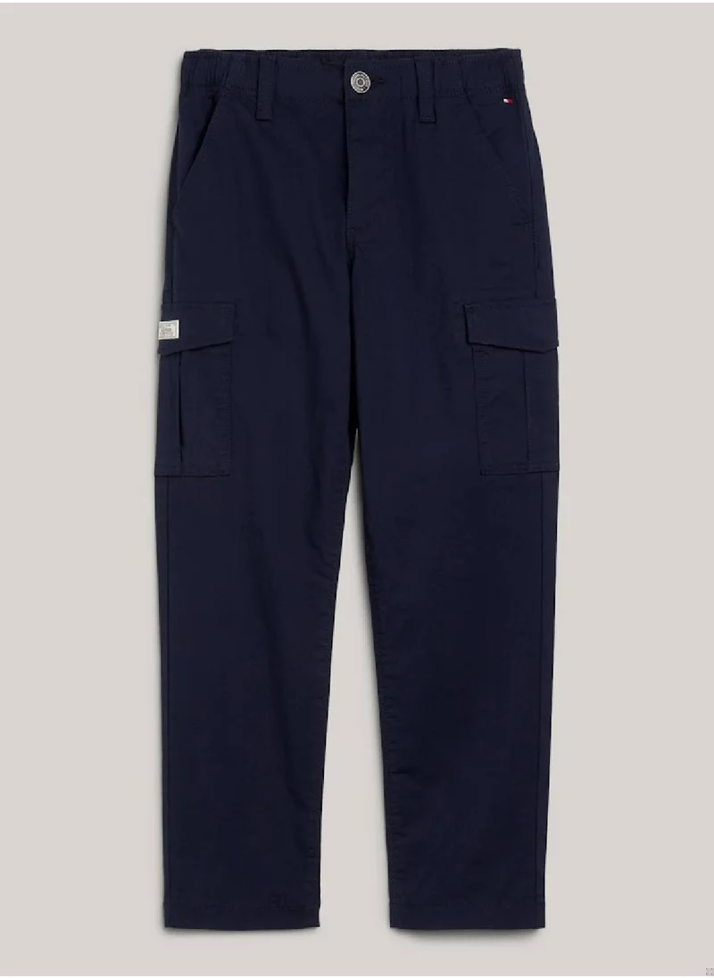 TOMMY HILFIGER Boys' Hilfiger Monotype Straight Leg Cargo Trousers -  Stretch organic cotton, Blue