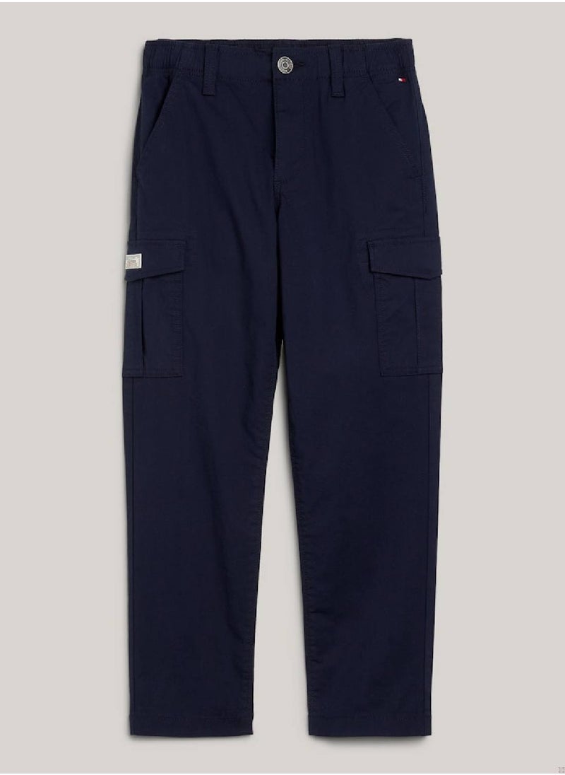 TOMMY HILFIGER - Boys' Hilfiger Monotype Straight Leg Cargo Trousers -  Stretch organic cotton, Blue - Image 1