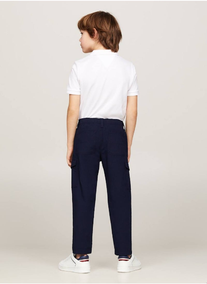 TOMMY HILFIGER - Boys' Hilfiger Monotype Straight Leg Cargo Trousers -  Stretch organic cotton, Blue - Image 1