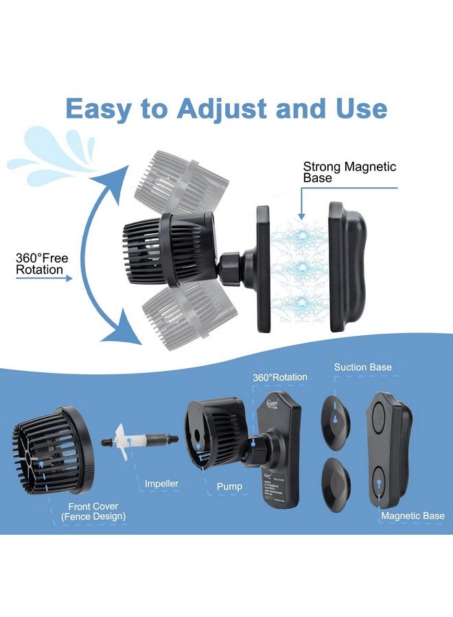hygger 1050 GPH Aquarium Wave Maker Pump with Strong Magnetic Suction Base, Ultra-quiet 360 Degree Rotating Submersible Power Head, for 20-60 Gal Freshwater Saltwater Tank - Image 2