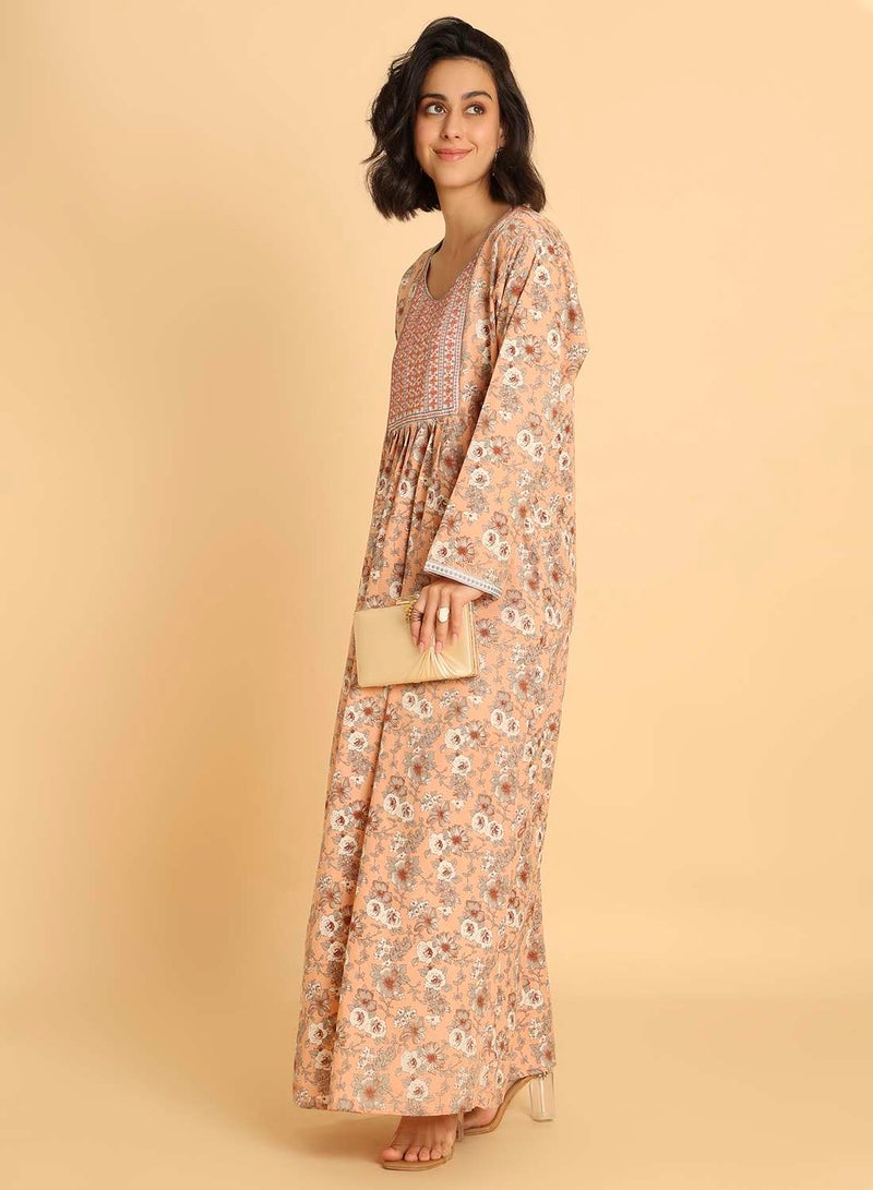 هانا آند سارا جلابية عربية تقليدية بطبعة زهور - فستان ماكسي محتشم - Image 5