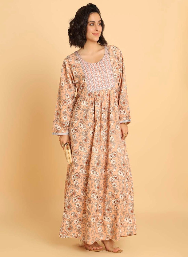 هانا آند سارا جلابية عربية تقليدية بطبعة زهور - فستان ماكسي محتشم - Image 4