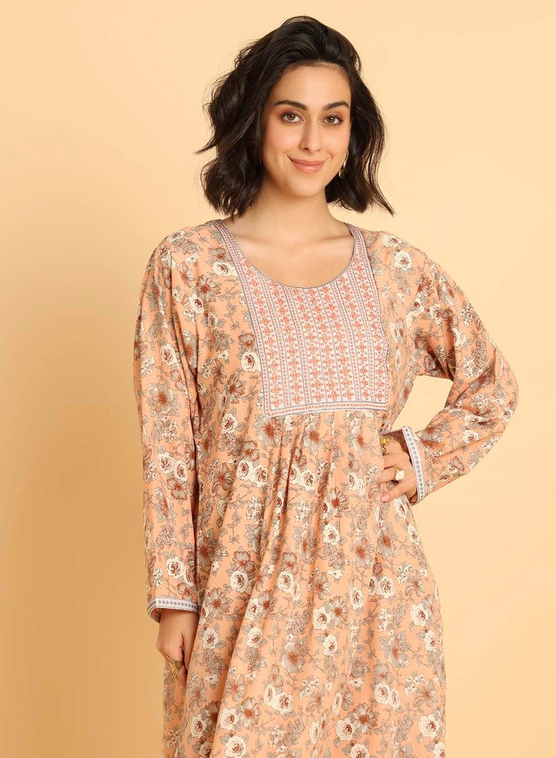 هانا آند سارا جلابية عربية تقليدية بطبعة زهور - فستان ماكسي محتشم - Image 3